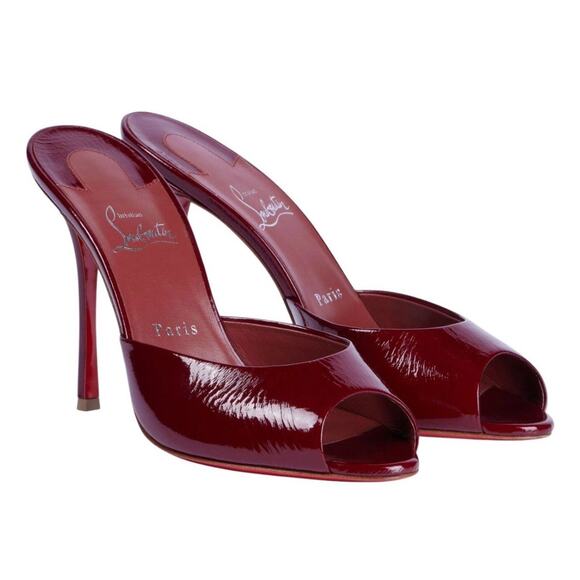 Christian Louboutin Me Dolly 85 Patent Leather Mules – Classic Peep Toe Slide 39 - Picture 1 of 10